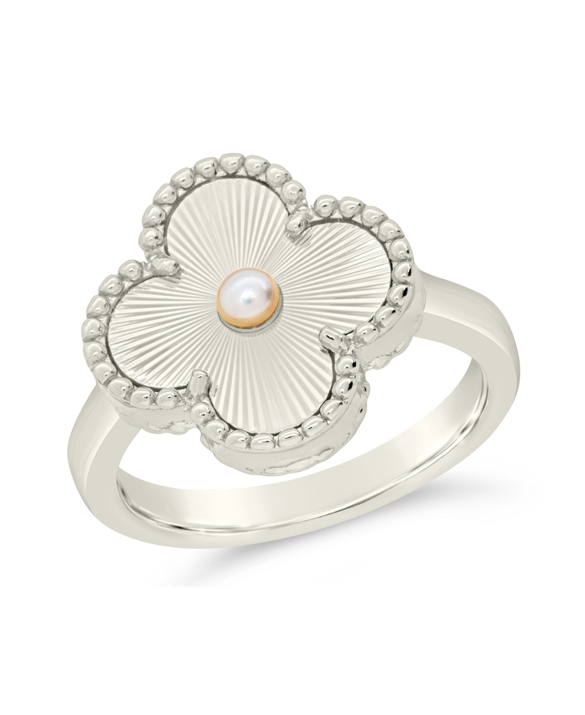 Sterling Forever Tilda Mother Of Pearl Clover Statement Ring In Silver