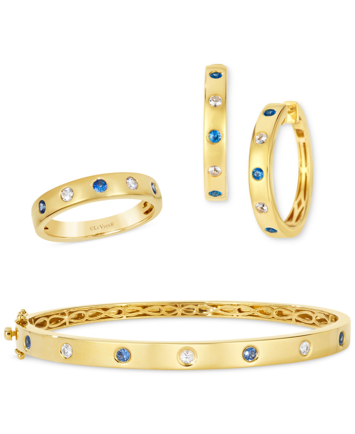 Anywear Everywear® Blueberry Sapphire (1/4 ct. t.w.) & White Sapphire (1/4 ct. t.w.) or Pink Sapphire (1/4 ct. t.w.) & White Sapphire (1/4 ct. t.w.) Bangle Bracelet in 14k Yellow Gold (also in rose gold and white gold)