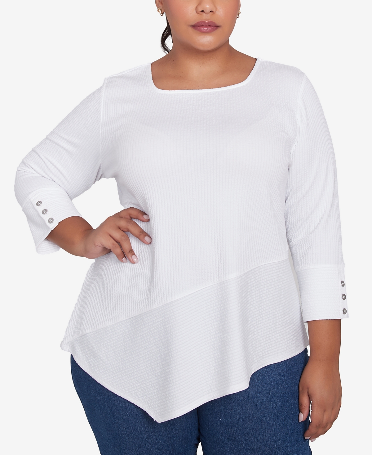 Ruby Rd. Plus Size Cable Stripe Ottoman Top In White