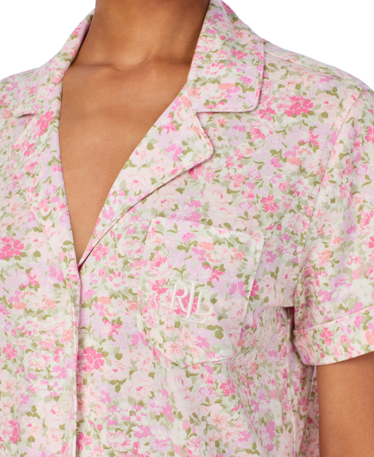 Shop Ralph Lauren Women's 2-pc. Short-sleeve Notch-collar Cropped-pant Pajama Set In Multi Floral