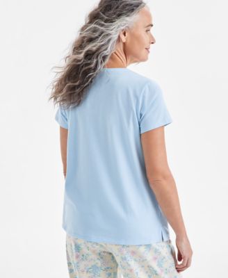 Women's Solid V-Neck Short-Sleeve Sleepwear Top, Created for Macy's