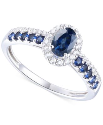 Macy's - Sapphire (1 ct. t.w.) & Diamond (1/6 ct. t.w.) Oval Halo Ring in 14k White Gold