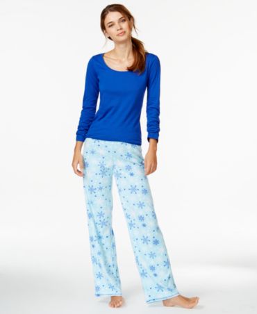 Jenni by Jennifer Solid Top and Fleece Pajama Pants Set, Only at Macy's ...