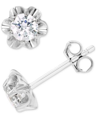 Macy's - Diamond Six Prong Scallop Edge Solitaire Stud Earrings (1/2 ct. t.w.) in 14k Gold