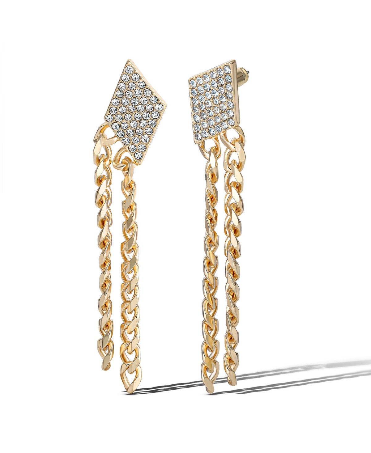 Gold-Tone Chain Fringe Dangle Earrings with Crystal Accents - Gold tone