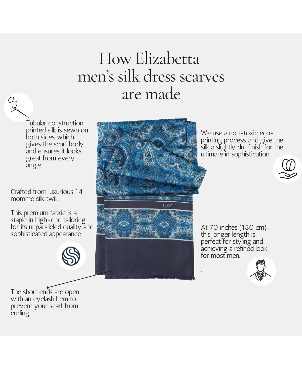 Botticelli - Slim Silk Scarf for Men - Black and blue