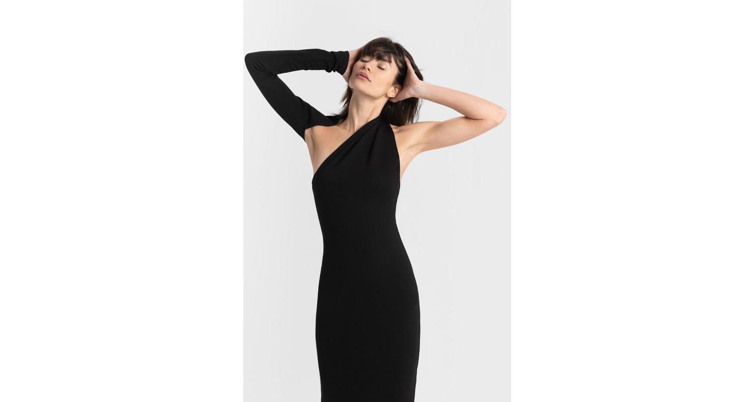 Women's Manhattan One-Shoulder Long-Sleeve Open-Back Fitted Midi Dress