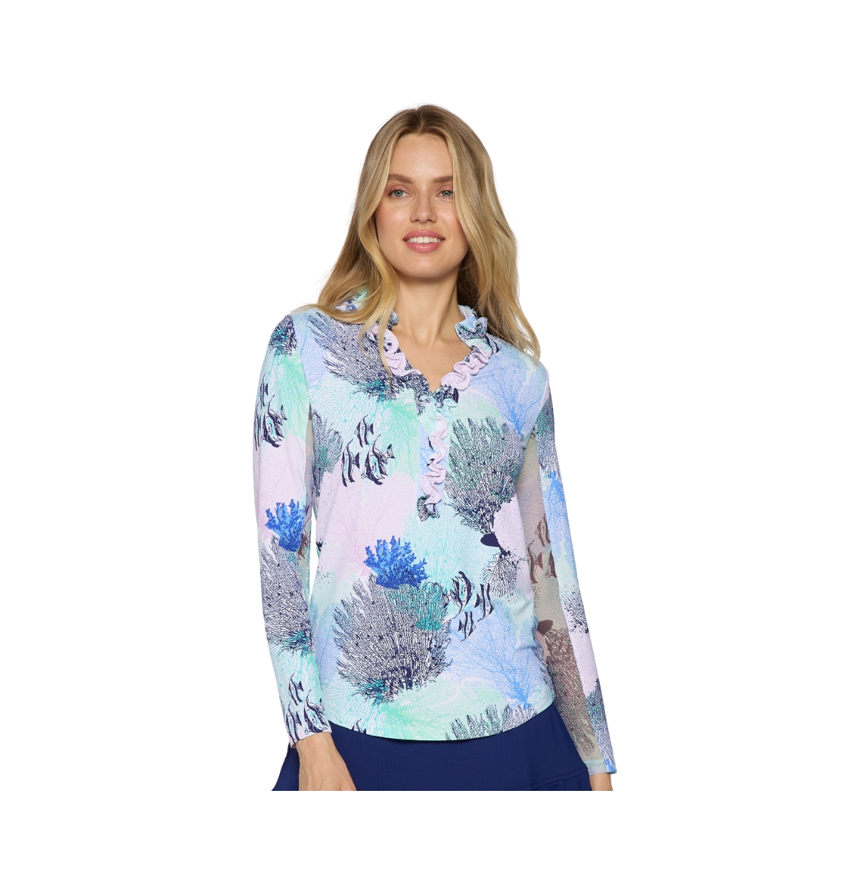 Women's G Lifestyle Long Sleeve Double Ruffle Top - Blue coral