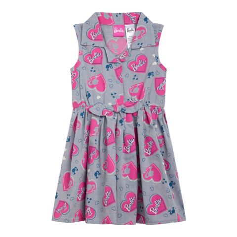 Платье Barbie Chambray Dress для девочек, цвет: Синий / Розовый