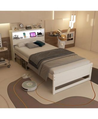 Twin Size Bed Frame with Storage Headboard and Charging Station