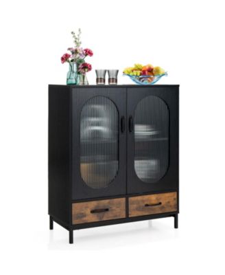 Kitchen Industrial Buffet Sideboard with Tempered Glass Doors