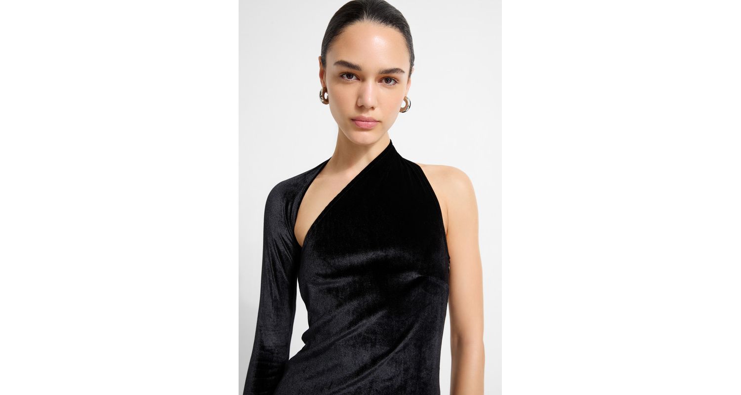 Women's Manhattan Velvet Side-Slit Open-Back One-Shoulder Evening Gown