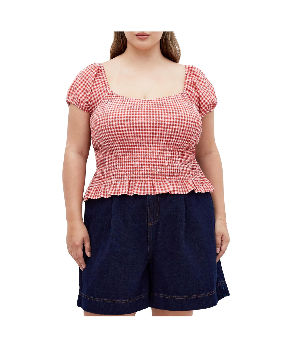 Plus Size Cute Gingham Top - Black gingham