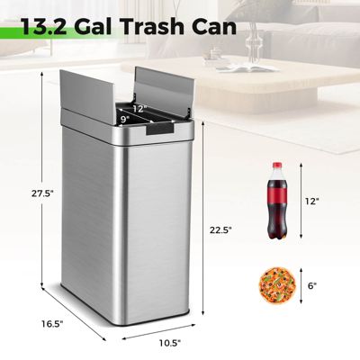 Slim Kitchen Trash Can with Wing Lids 13.2 Gal Automatic Sensor Garbage Can
