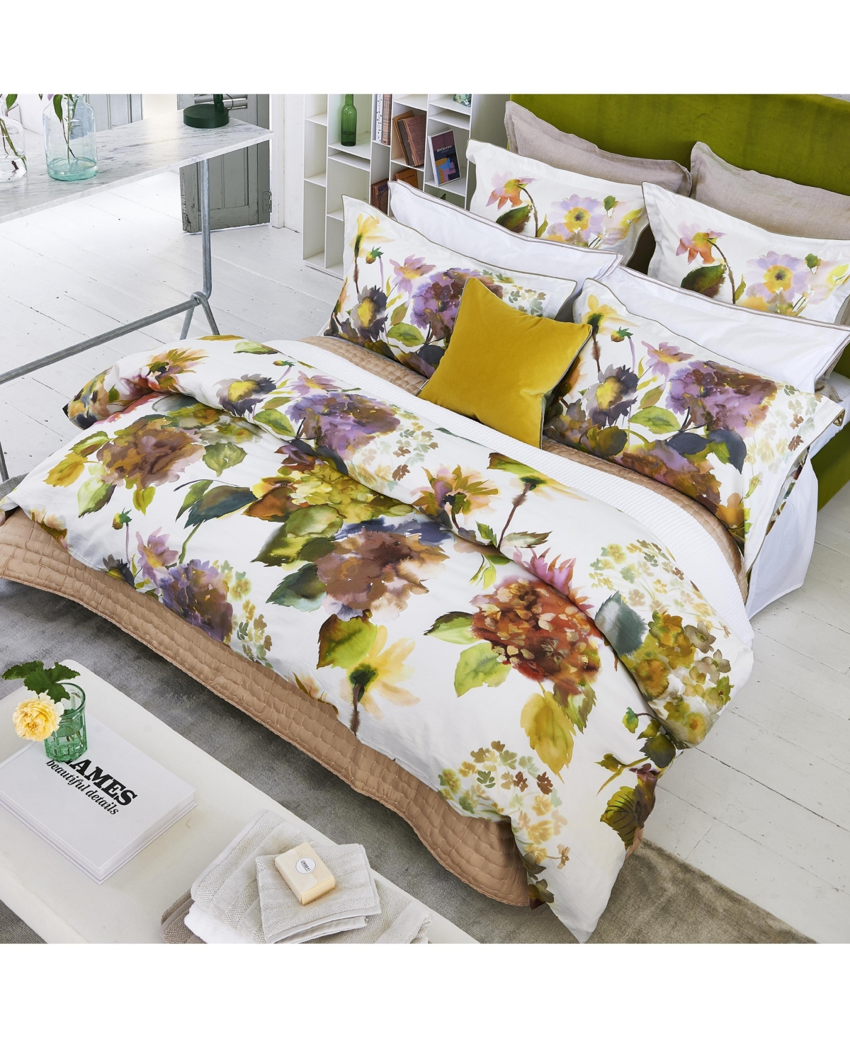 Designers Guild Palace Flower Birch Duvet Cover - orange, green, purple