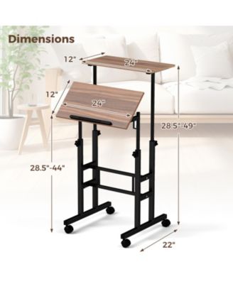 Height-adjustable Mobile Standing Desk with Split Top and Adjustable Angle