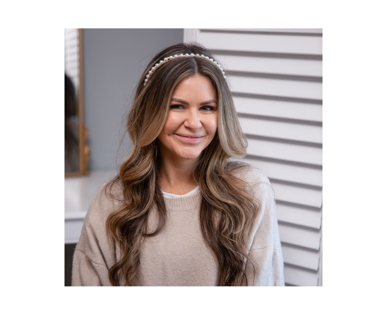 Thin Embellished Headband - White Pearl