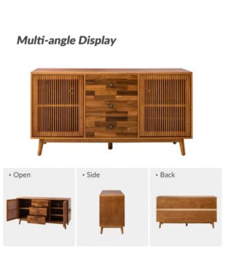 Crrillus Mid-century 58'' Wide 3 Drawer Sideboard with Slatted Doors