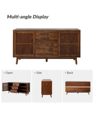 Crrillus Mid-century 58'' Wide 3 Drawer Sideboard with Slatted Doors