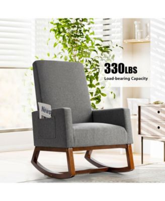 Rocking High Back Upholstered Lounge Armchair with Side Pocket