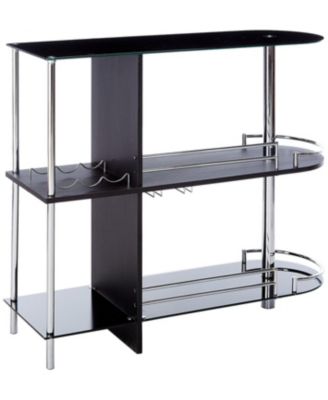 Bar Table with Two Tempered Glass Shelves and Wine Rack