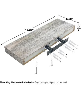 2 Pack 16 Inch Coastal Rectangle Floating Shelves - for Home DAcor to Display Trophies, Books, Frames, and more (Rustic White)