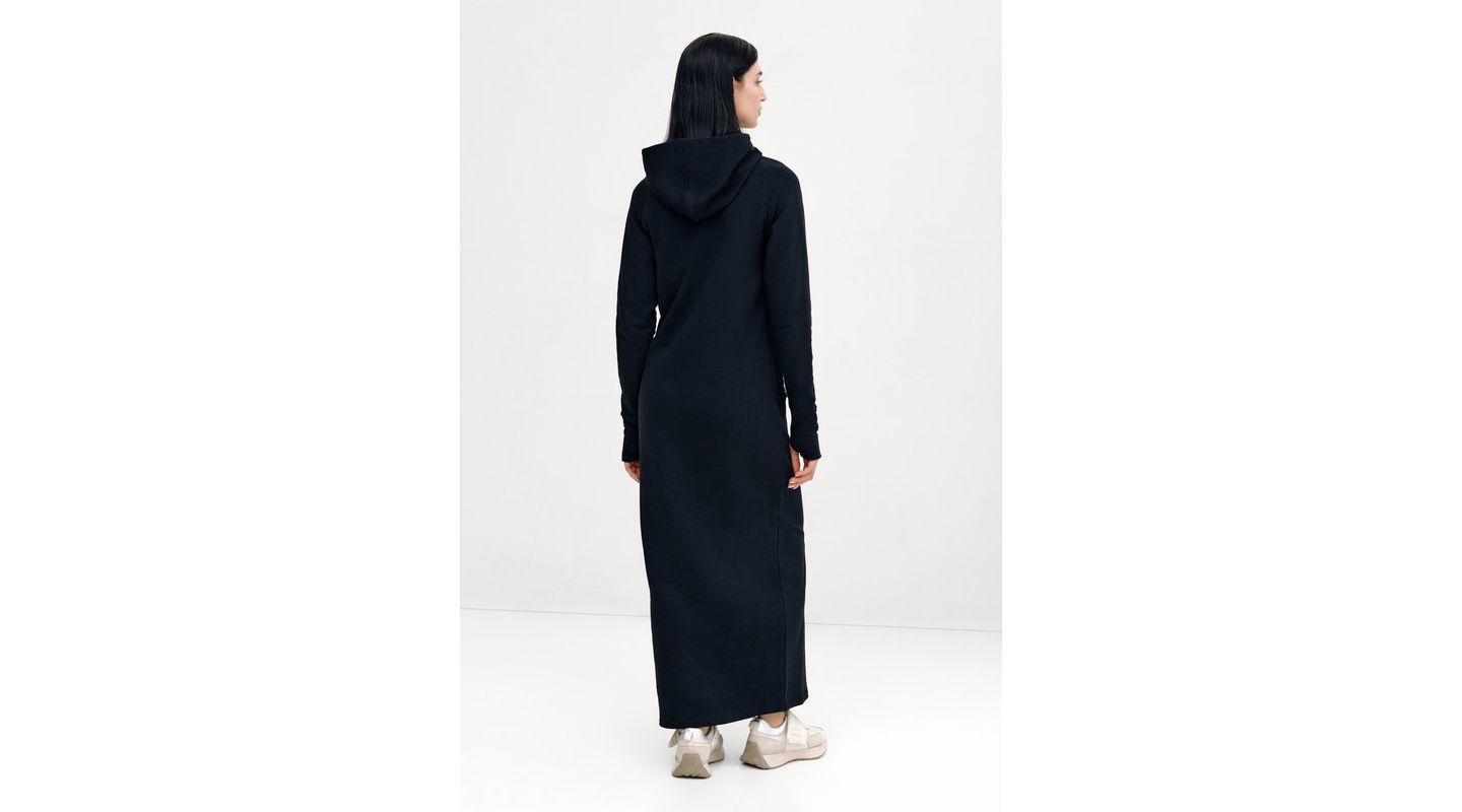 Женское платье Marcella Elba Hooded Side-Slit Ankle-Length Sweatshirt Dress with Pockets, цвет: Чёрный — фото 4