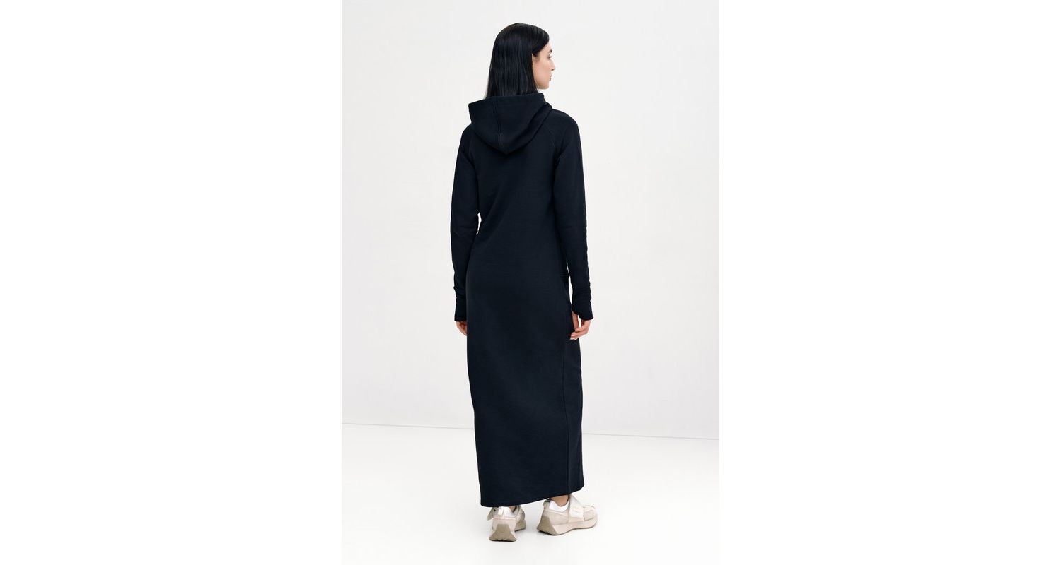 Women's Elba Hooded Side-Slit Ankle-Length Sweatshirt Dress with Pockets
