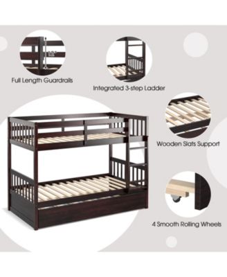 Twin Over Twin Bunk Bed with Pull-out Trundle and Ladder