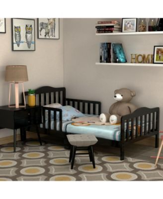 Classic Design Kids Wood Toddler Bed Frame with Two Side Safety Guardrails