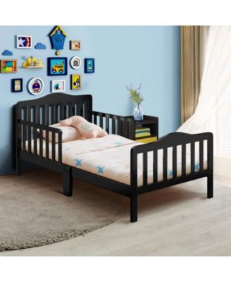 Classic Design Kids Wood Toddler Bed Frame with Two Side Safety Guardrails