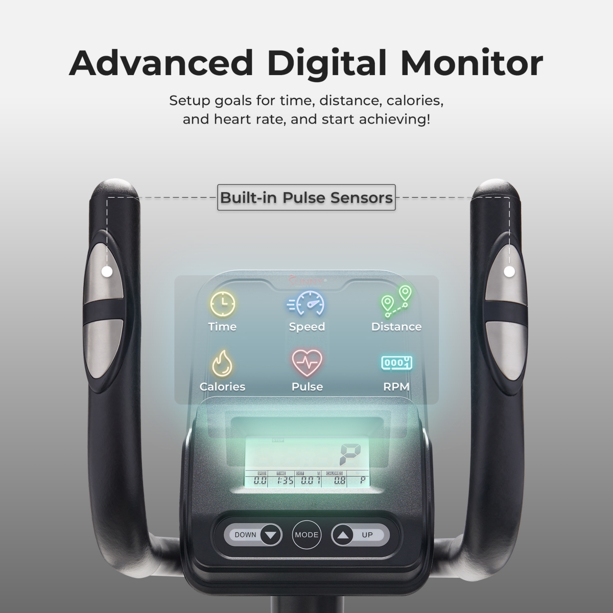 Sunny Health & Fitness 12” Stride Smart Elliptical Machine w/300LB Capacity & Pulse Sensor w Free SunnyFit App Bluetooth - Sf-E324005 - Dark gr