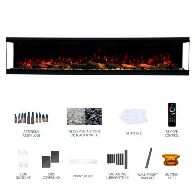 100" 3-Sided Electric Fireplace,Wall Mount/Recessed,WiFi & App Control,RGB Flame,1500W/3000W
