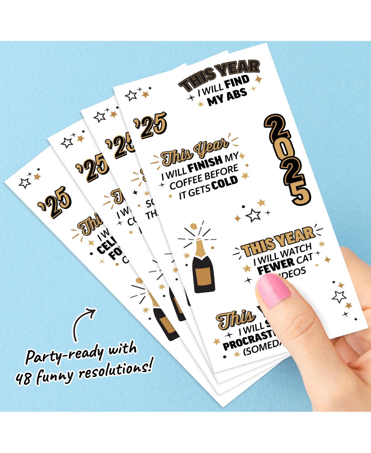 Big Dot of Happiness Happy New Year Temporary Tattoo, 2025 New Year's Eve Resolution Tattoos, Set of 12