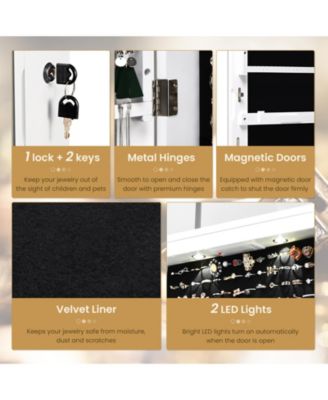 Wall and Door Mounted Mirrored Jewelry Cabinet with Lights