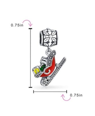 Christmas Red Santa Sleigh Dangle Charm Bead Sterling Silver for Bracelet