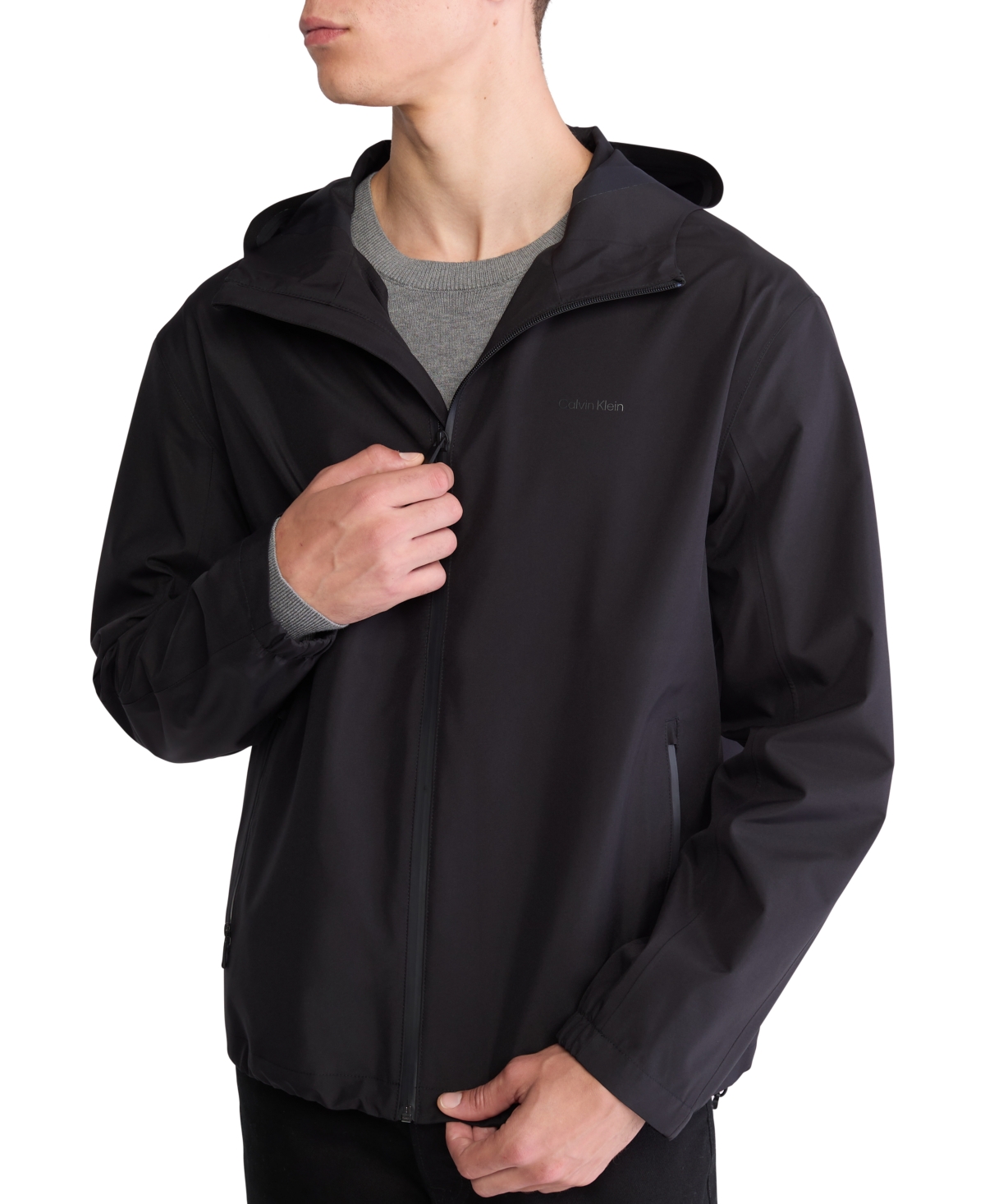 Calvin Klein Men's Softshell Zip-front Hooded Jacket In Black Beauty