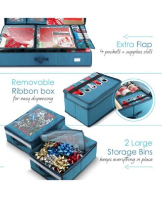 Premium Holiday Gift Wrapping Paper & Accessories Storage Organizer Box - X-Large with Wheels & 2 removable Storage Bins