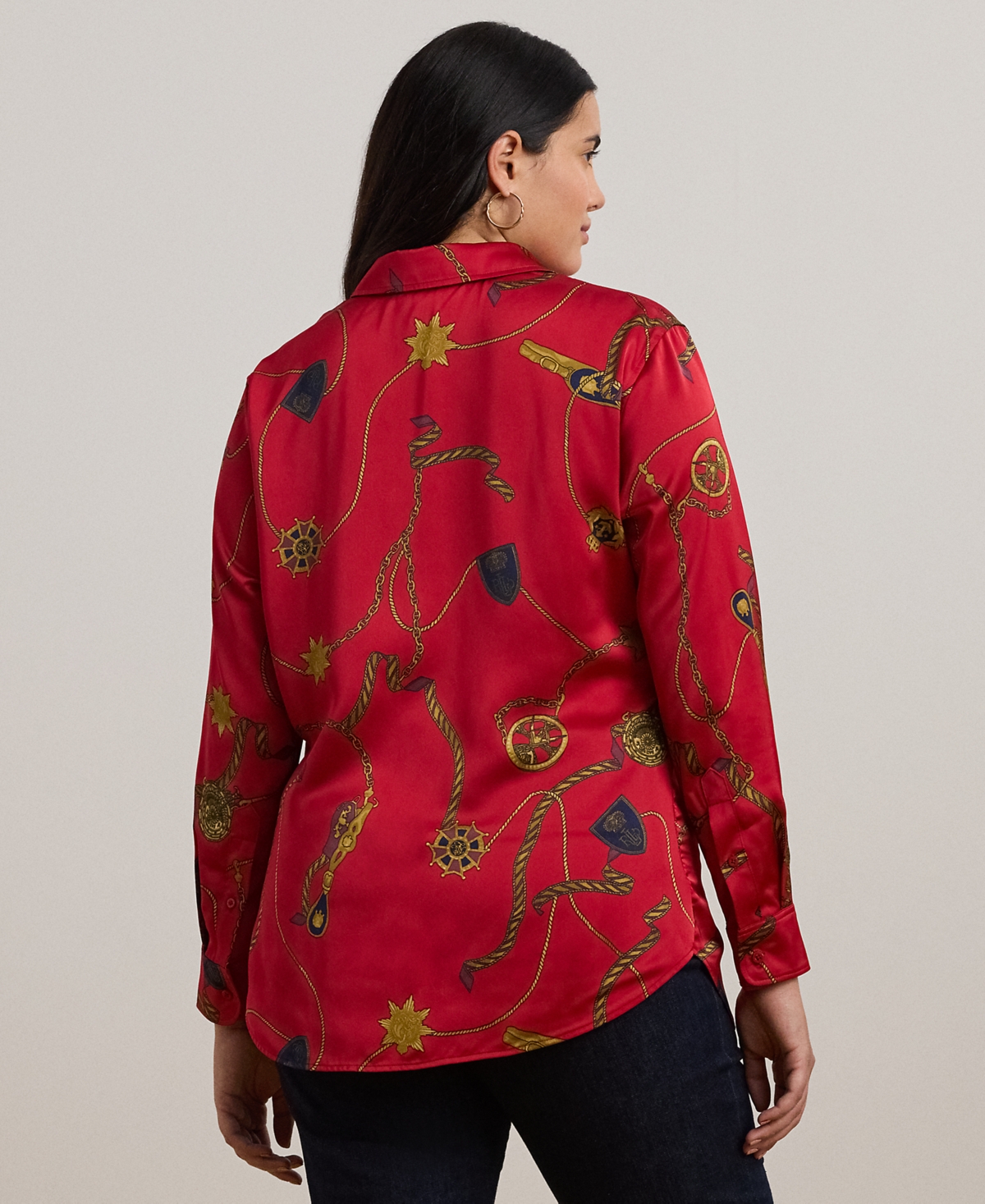 Lauren Ralph Lauren Plus Size Belting-Print Charmeuse Shirt