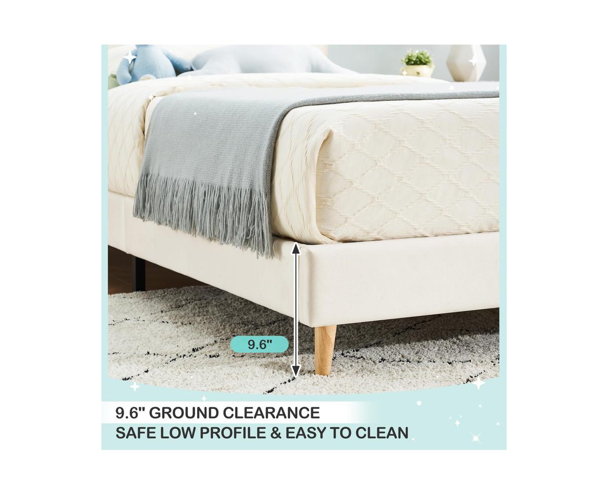 gaomon Bed Frame for Boys & Girls, Velvet Upholstered Platform Bed Frame with Headboard, Strong Wooden Slats, Noise-Free,No Box Spring Needed, Ea