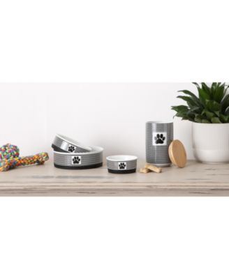 Black Striped Paw Patch Pet Bowl Set/2