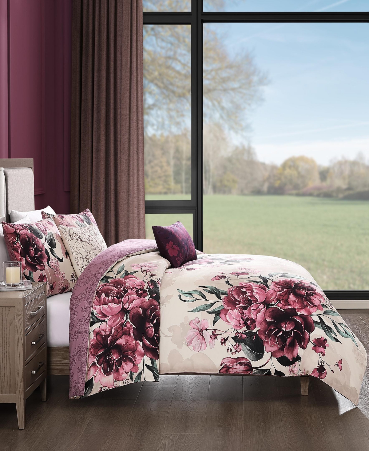 Bebejan Plum Haze Bedding 5 Piece Size Reversible Comforter Set