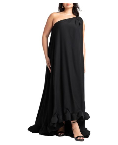 Женское платье ELOQUII Dramatic One-Shoulder Ruffle Gown, цвет: Чёрный оникс