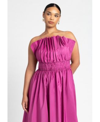Women's Plus Size Pleated Ruffle Neckline Midi Dress