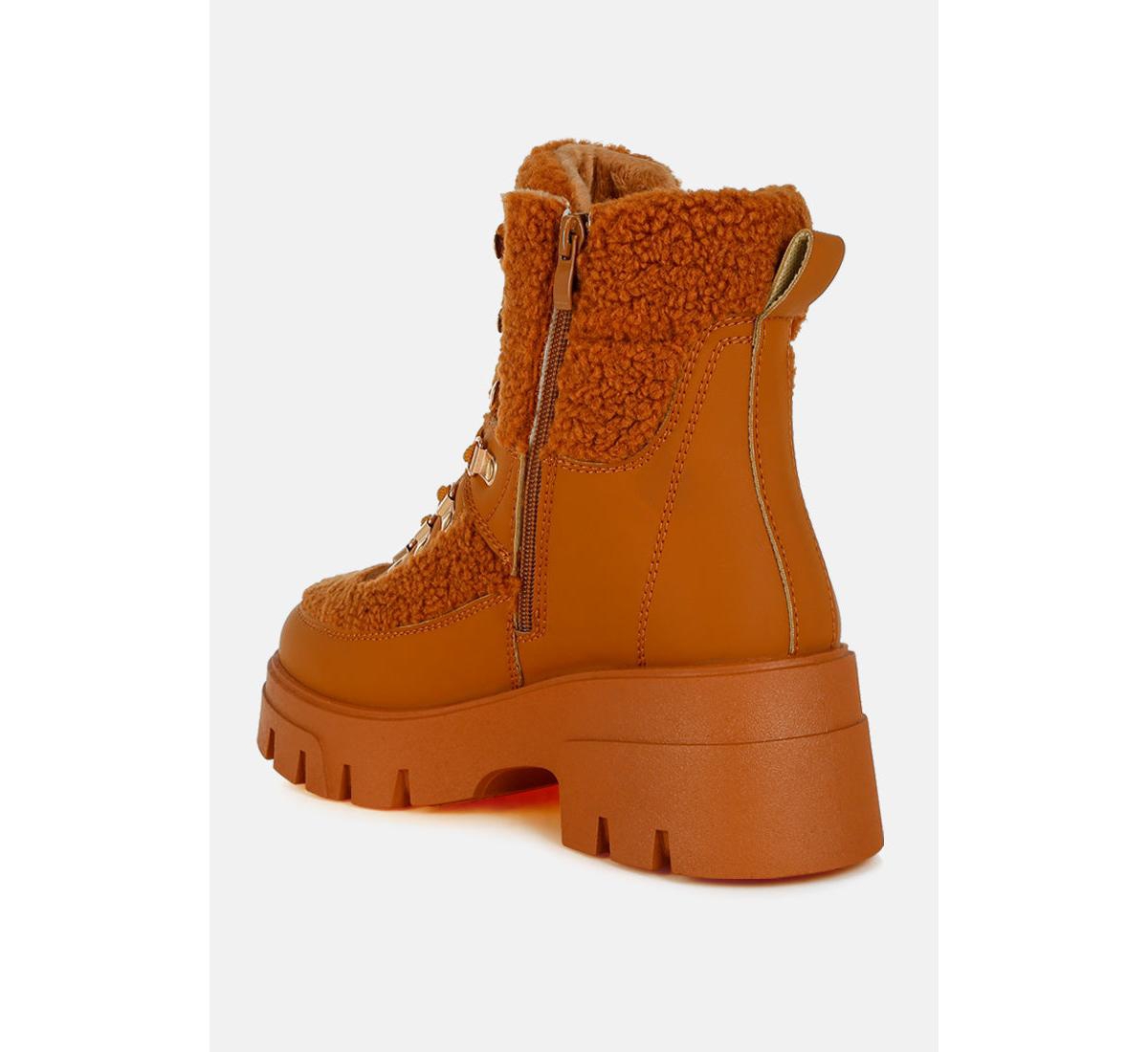 London Rag Wellerman Faux Fur Detail Chunky Hiker Boots
