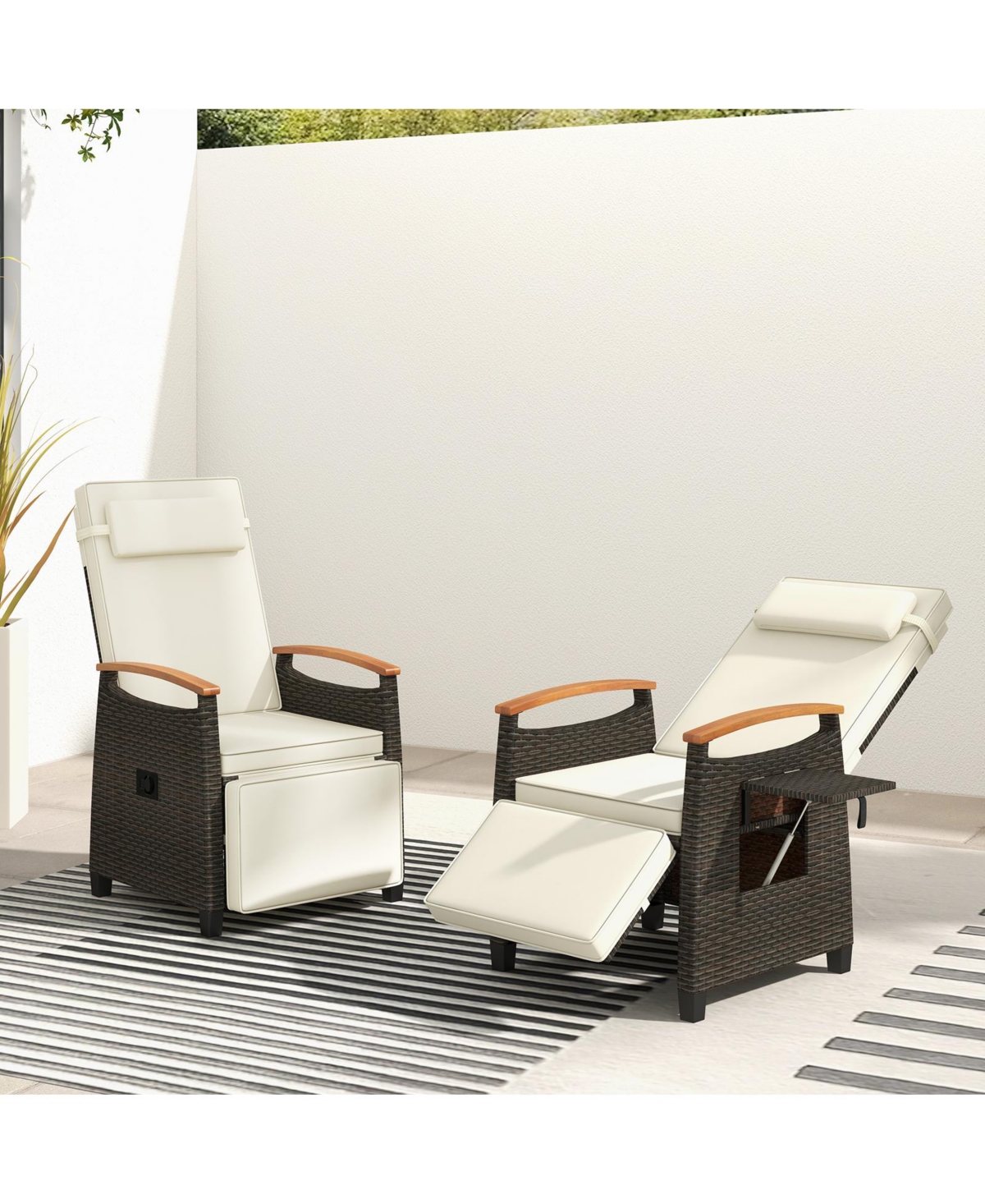 Gouun Patio Wicker Recliner Chair with Adjustable Backrest Footrest