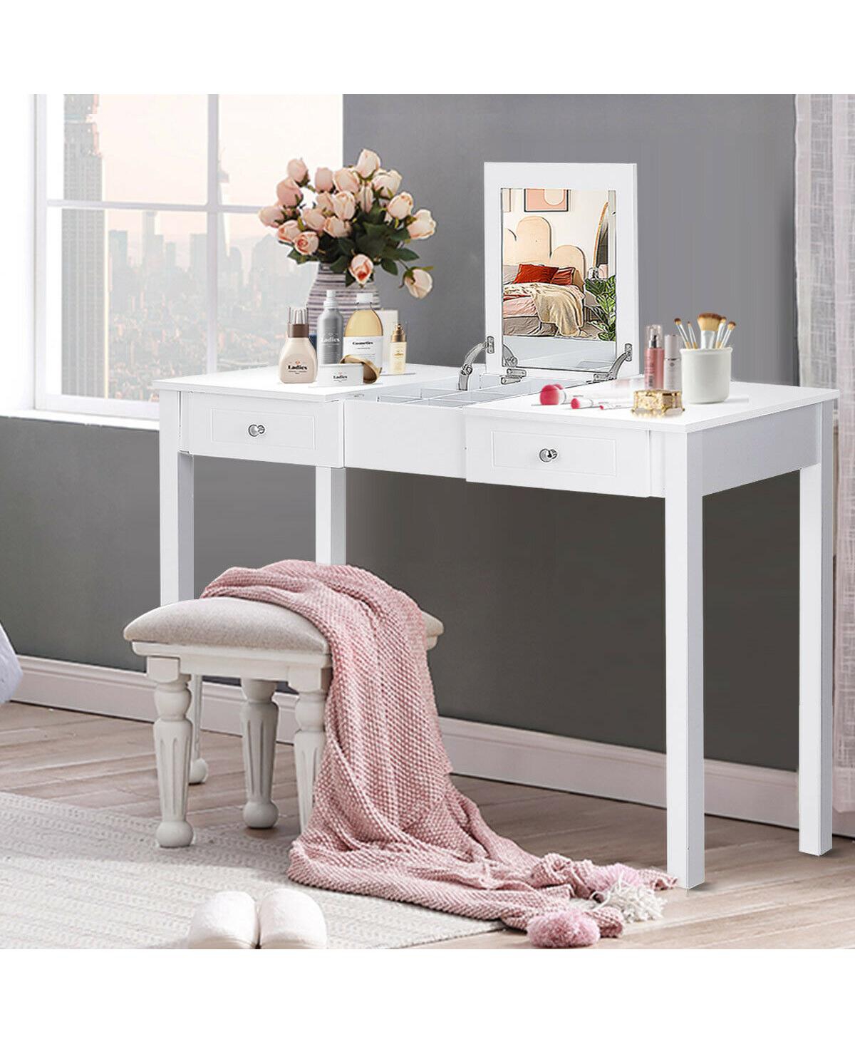 Gouun Modern Vanity Dressing Table with 1 Flip Top Mirror and 2 Drawers