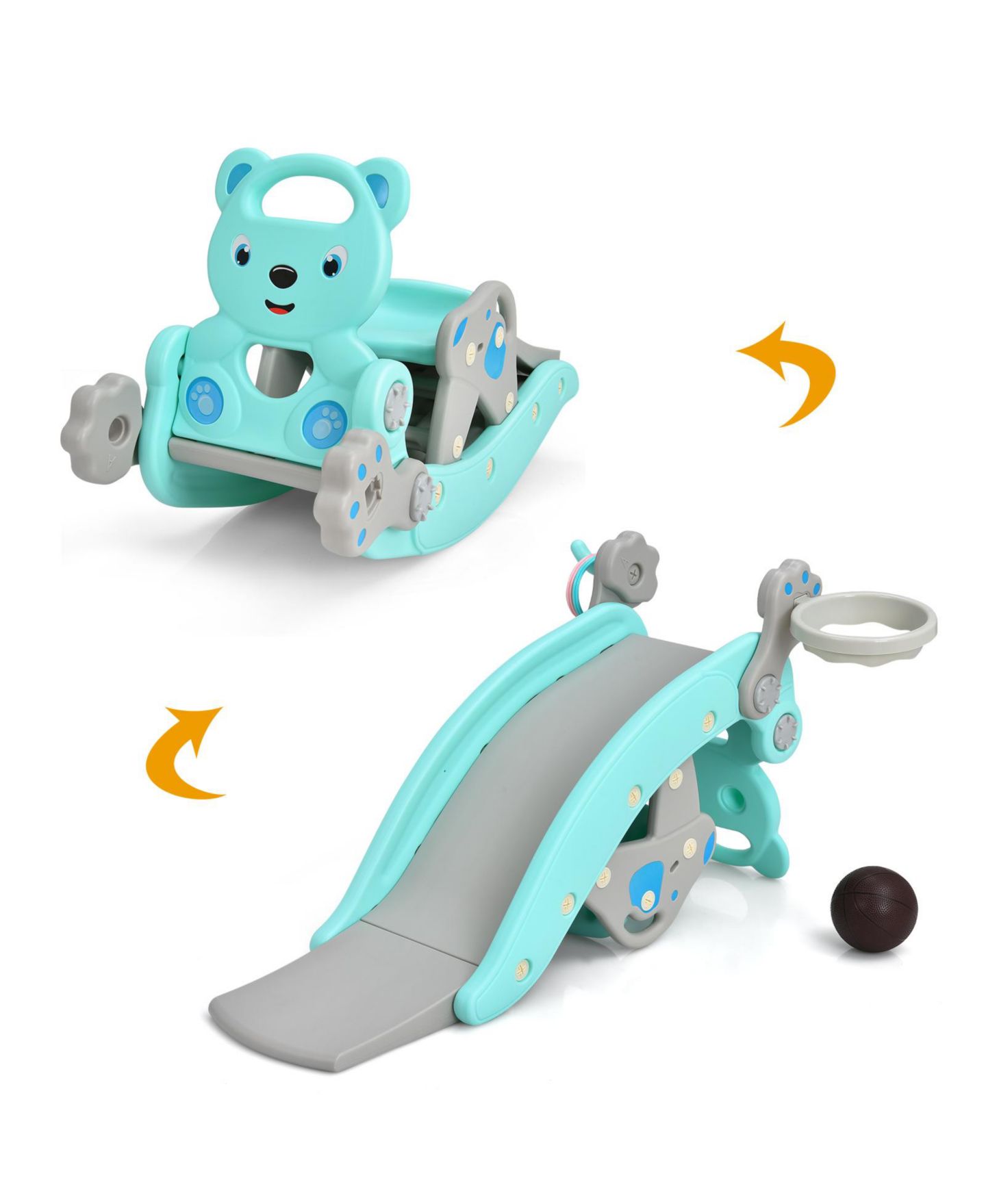 Детский игровой набор GOUUN 4-in-1 Toddler Rocking Horse Playset with Slide & Basketball Hoop, Ages 1-5, цвет: Синий — фото 6