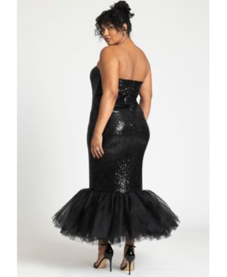 Women's Tulle Flounce Sequin Column Dress