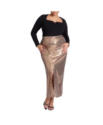 Women's Plus Size Sequin Shimmer Maxi Skirt With Slit
